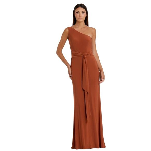 MAC DUGGAL Dress Size 6 Evening Gown NEW Brick Red Orange Jersey One Shoulder - Picture 1 of 8